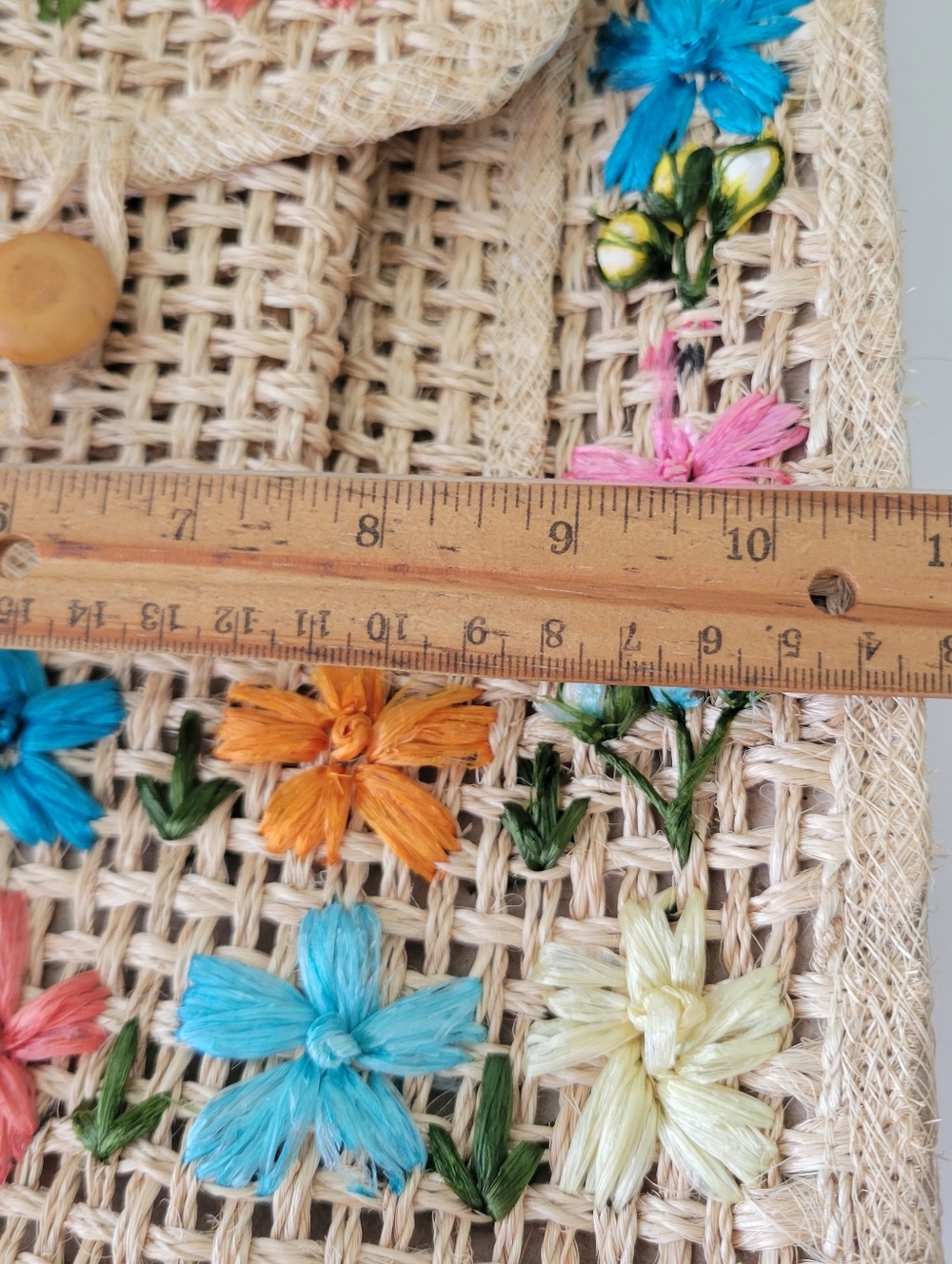 Vintage Woven Straw Raffia Bag Embroidered Floral Tyler Made In Phillipines - Picture 16 of 16